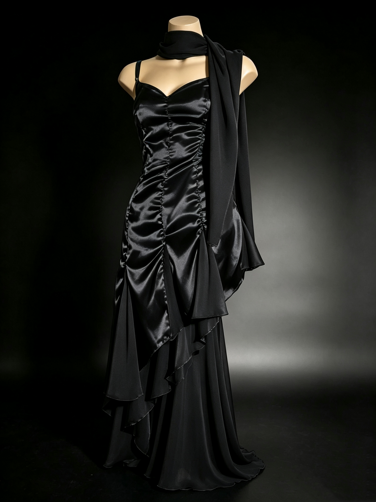 Emerald Green Satin Sweetheart Evening Dress Chiffon Scarf F0226