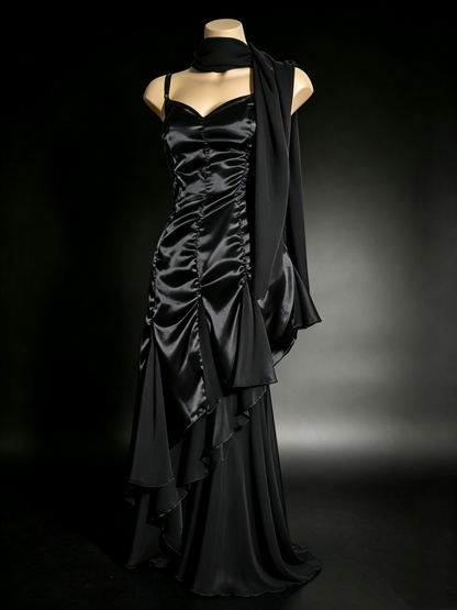 Emerald Green Satin Sweetheart Evening Dress Chiffon Scarf F0226