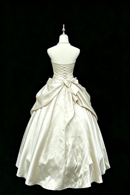 （Proprietary Color）Quinceanera Dress Satin Strapless Ball Gown With Rhinestone Belt Big Bow Formal Princess Dress F004