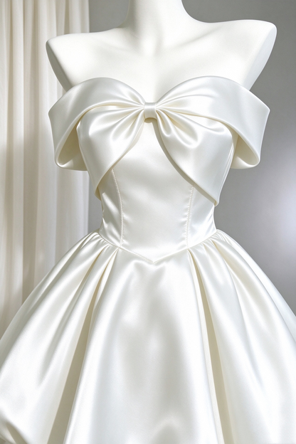 Satin Bow Strapless Short Puff Dress Cocktail Gown F0200